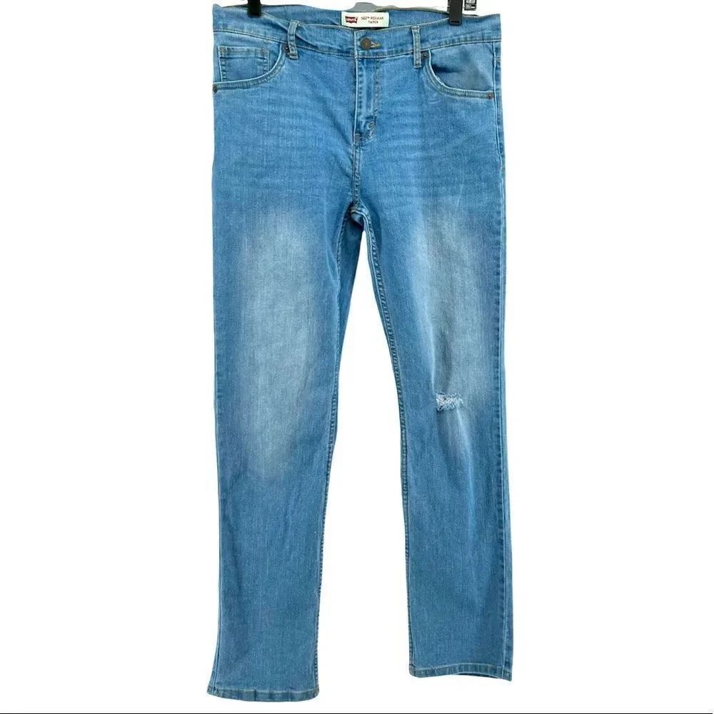 Levi’s 502 Regular Taper Boy’s Straight Leg Distressed Light Wash Denim Jeans 20